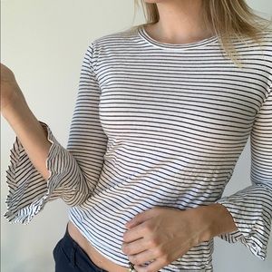 Striped Bell-sleeve 3/4 sleeve Top from Ami Style